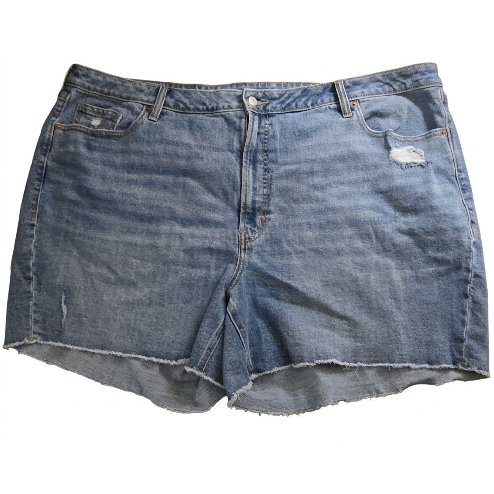 Old Navy Women High Rise Distressed Denim Shorts Light Wash plus Size 26 Raw Hem